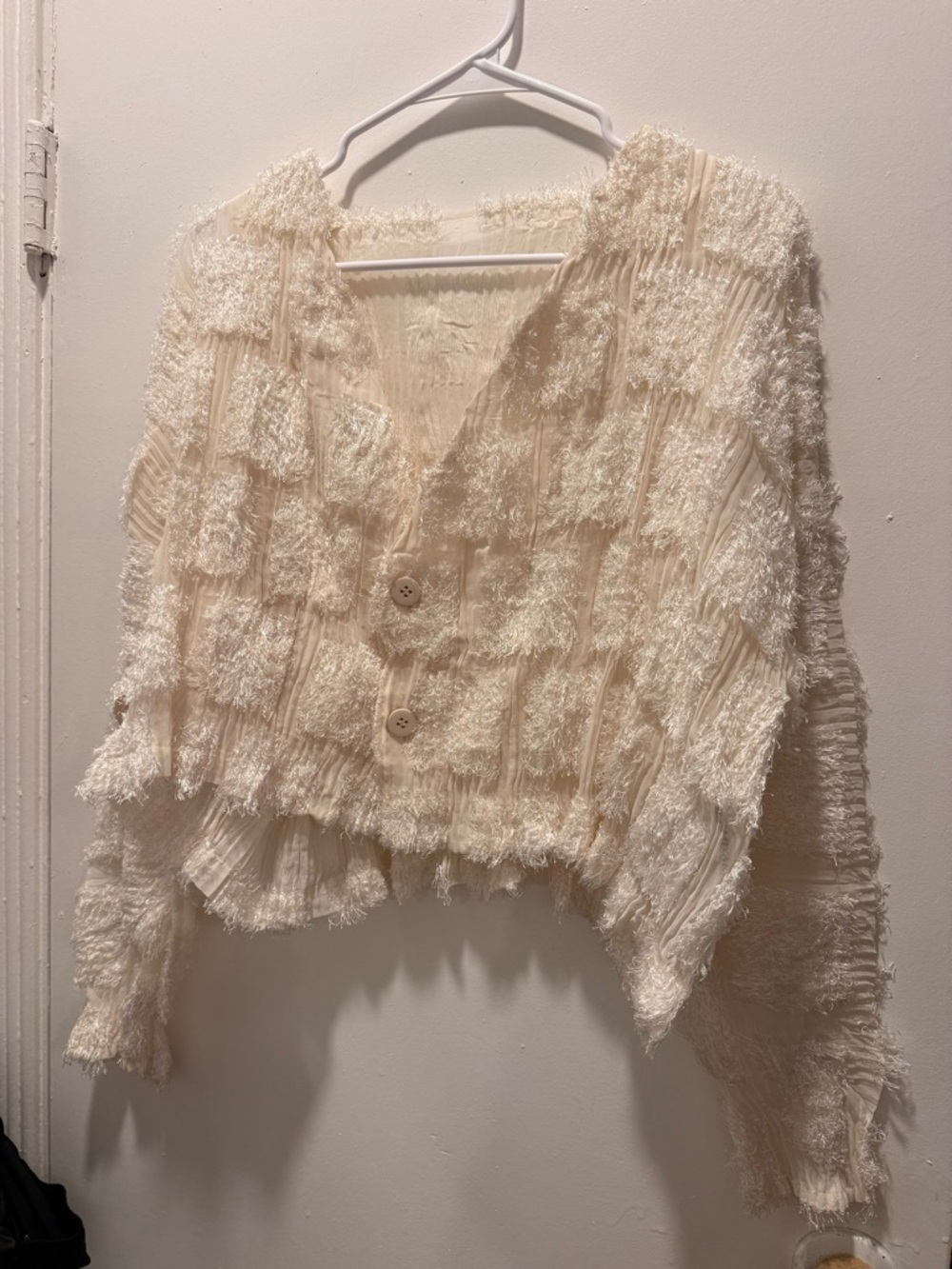 BEAUTIFUL ISSEY MIYAKE Cream Textured V-Neck Button Cardigan